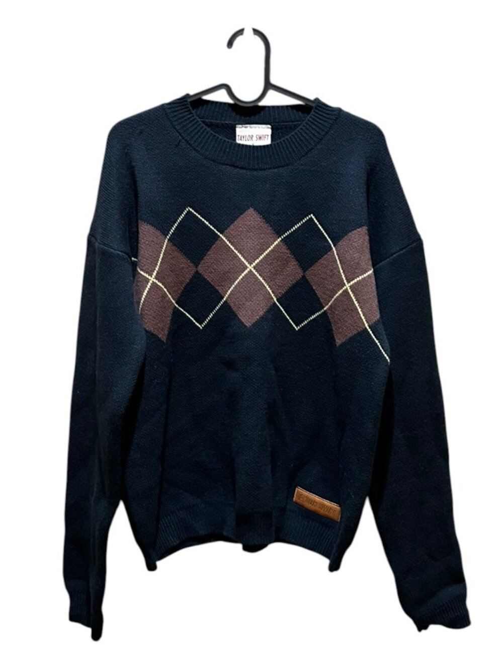 Taylor Swift Argyle Knit Sweater Crewneck Blue
